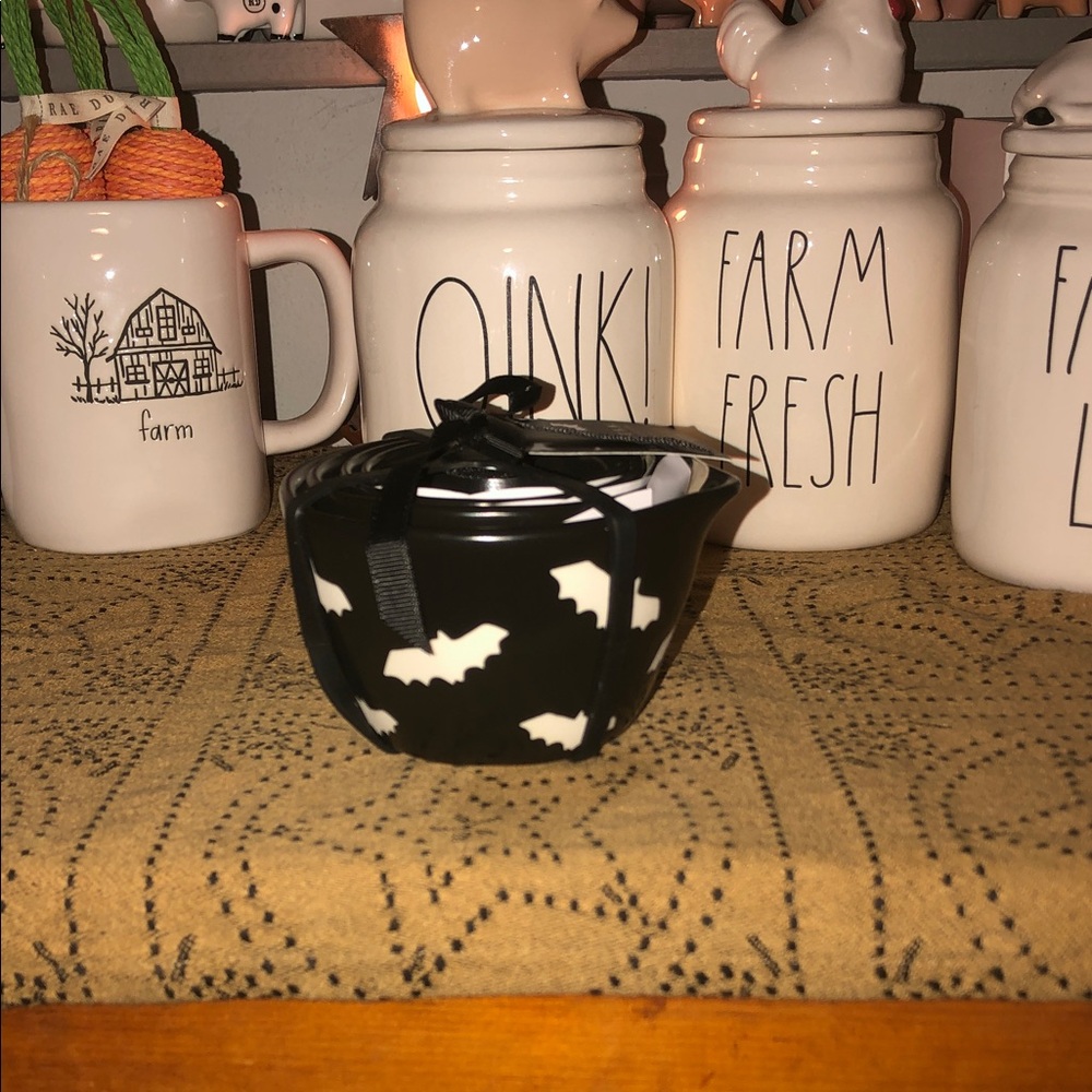 Rae Dunn Black Halloween Measuring Cups with White Bats